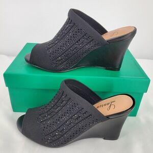 Lauren‎ Lorraine Martha Black Embellished Wedge Mules Open Toe Shoes Womens 6